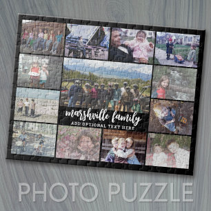 13 Photo Collage Optional Text -- Family - black Jigsaw Puzzle