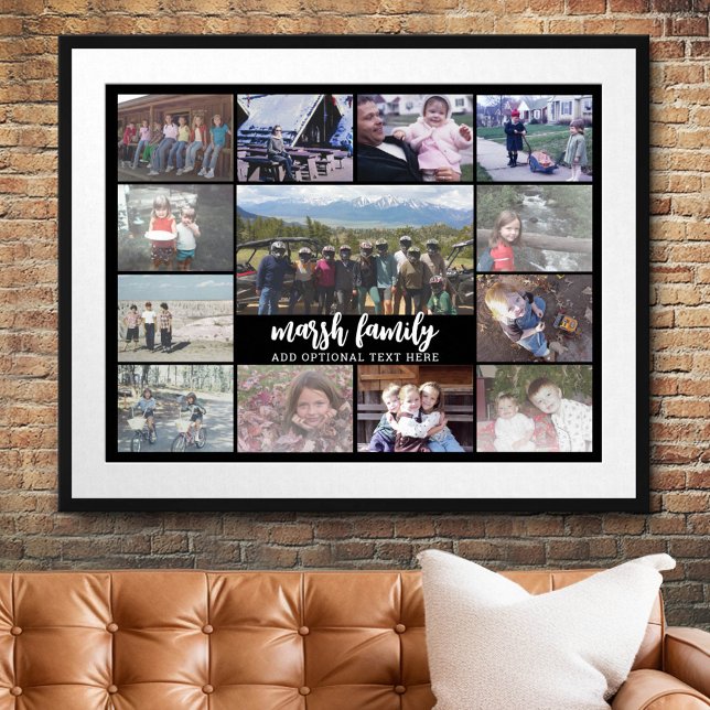 13 Photo Collage Optional Text -- Family - black Poster (Custom Photo Collage Poster)