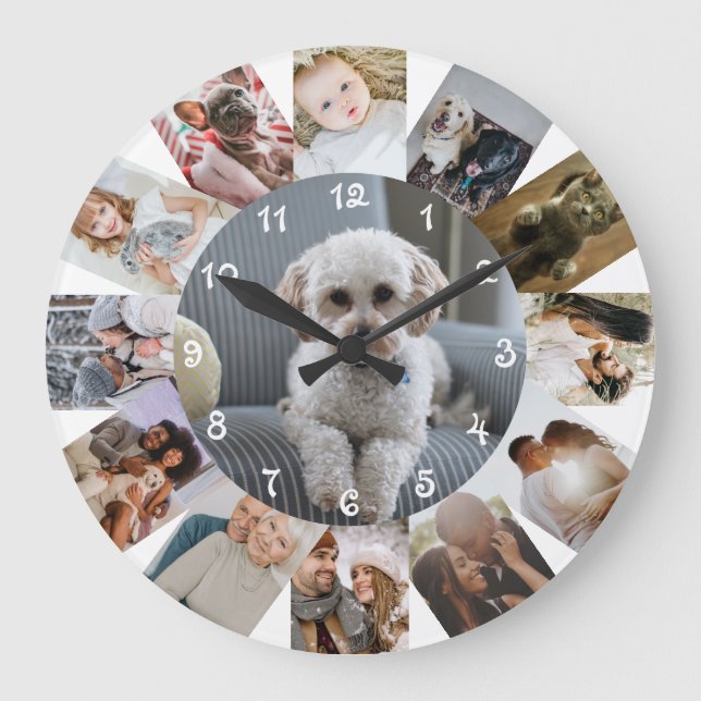 13 Photo Collage Personalised Large Clock (Front)