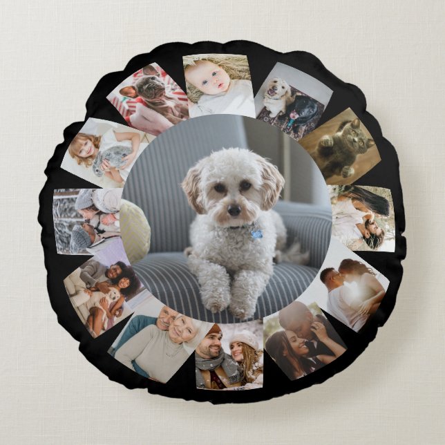 13 Photo Collage Personalised Round Cushion (Front)