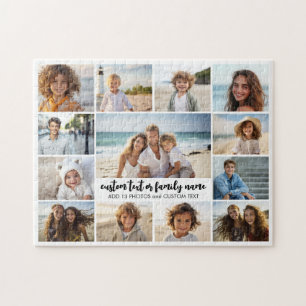 13 Photo Collage with Family Text in Centre Jigsaw Puzzle