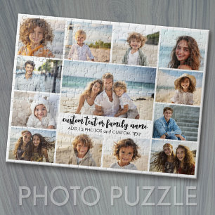 13 Photo Collage with Family Text in Centre Jigsaw Puzzle