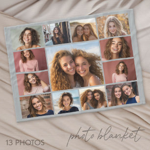 13 Photo Instagram Collage with Grey Background Fleece Blanket