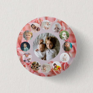 13 Photos collage Personalised Name rosy 3 Cm Round Badge