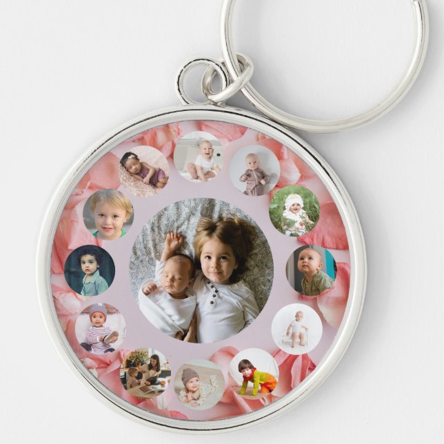 13 Photos collage Personalised Name rosy  Key Ring (Front)
