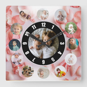 13 Photos collage Personalised Name rosy Square Wall Clock