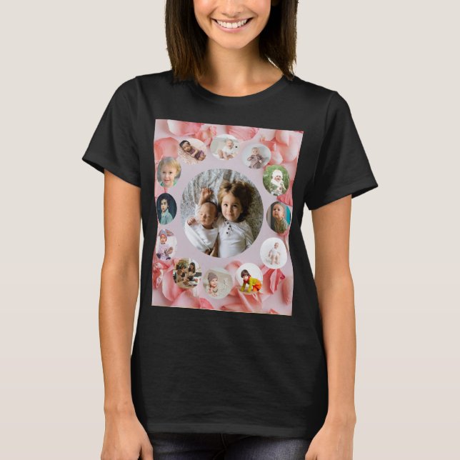 13 Photos collage Personalised Name rosy  T-Shirt (Front)