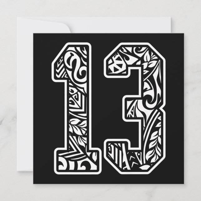13 Polynesian Tattoo Number 13 Sports Fan Dark Pre Holiday Card (Front)