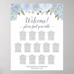 13 Table Dusty Blue Floral Wedding Seating Chart