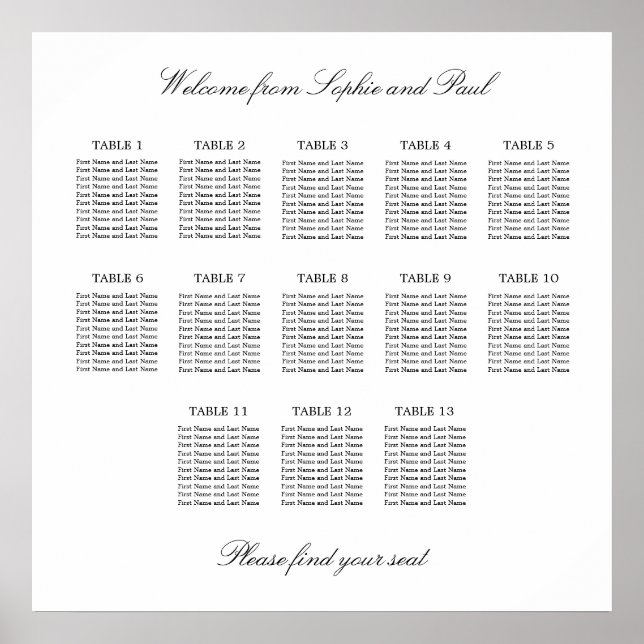 13 Table Elegant Minimalist Seating Chart (Front)