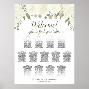 13 Table Ivory White Floral Wedding Seating Chart