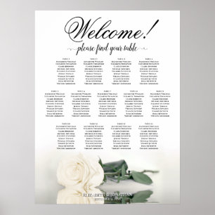 13 Table Ivory White Rose Wedding Seating Chart