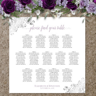 13 Table Lacy Wedding Seating Chart White Lavender
