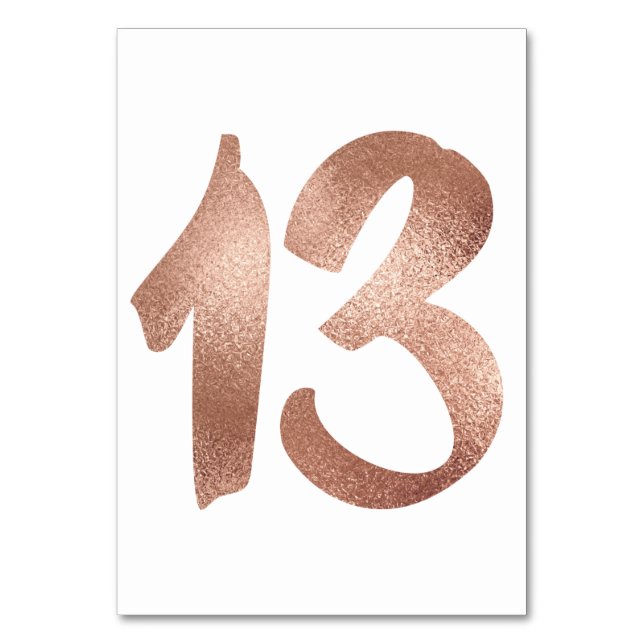 13 Table  Number White Metallic Pink Rose Gold Table Number (Front)