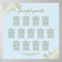13 Table Powder Blue & Gold Wedding Seating Chart
