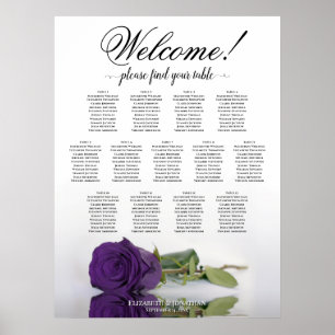 13 Table Royal Purple Rose Wedding Seating Chart