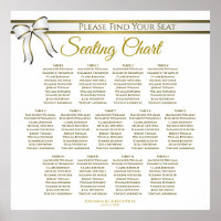 13 Table White & Gold Ribbon Wedding Seating Chart