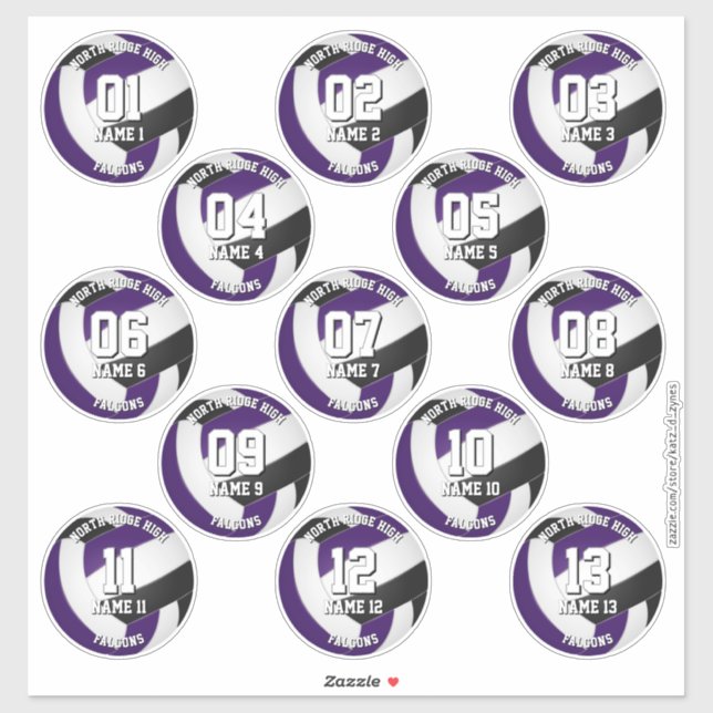 13 volleyball players purple black team colours (Sheet)