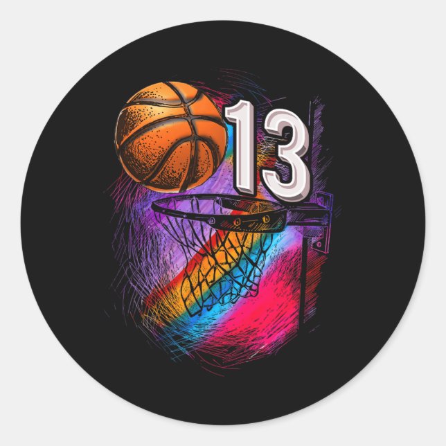 13 Year Old 13th Birthday Basketball Official Teen Classic Round Sticker (Front)