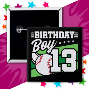 13 Year Old Baseball Party Theme 13th Birthday Boy 15 Cm Square Badge