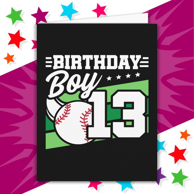 13 Year Old Baseball Party Theme 13th Birthday Boy Card (Creator Uploaded)