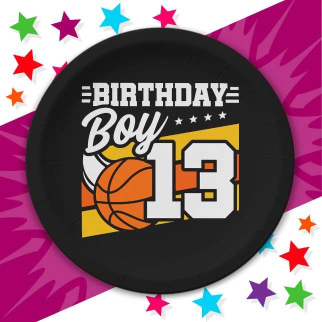 13 Year Old Basketball Party 13th Birthday Boy Paper Plate (Creator Uploaded)