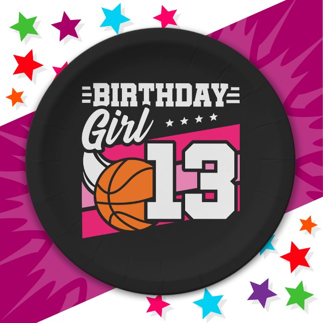 13 Year Old Basketball Party 13th Birthday Girl Paper Plate (Creator Uploaded)