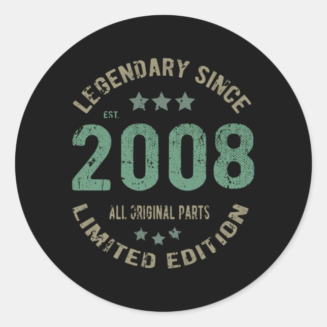 13 Year Old Bday 2008 Legend Since 13th Birthday Classic Round Sticker (Front)