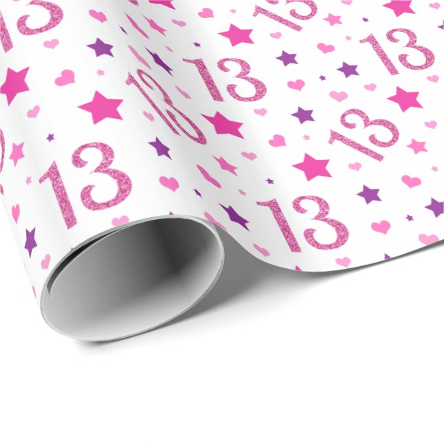 13 Year Old Birthday Thirteen Girl's Teenager Wrapping Paper (Roll Corner)