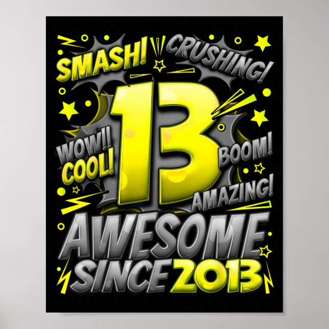 13 Year Old For Boys 13th Birthday Boy 13 Year Old Poster (Front)