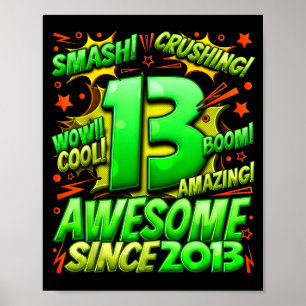 13 Year Old For Boys 13th Birthday Boy 13 Year Old Poster