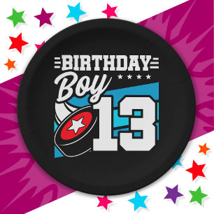 13 Year Old Hockey Party Theme 13th Birthday Boy Paper Plate