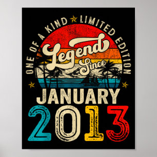 13 Year Old Legend Since January 2013 13th Birthda Poster