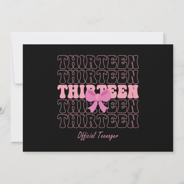 13 Year Old Pink Coquette Bow Official Teenager 13 Invitation (Front)