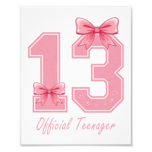 13 Year Old Pink Coquette Bow Official Teenager 13 Photo Print