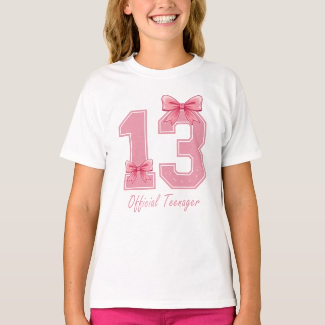 13 Year Old Pink Coquette Bow Official Teenager 13 T-Shirt (Front)