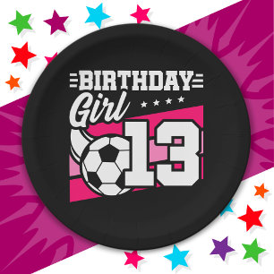 13 Year Old Soccer Football 13th Birthday Girl Paper Plate
