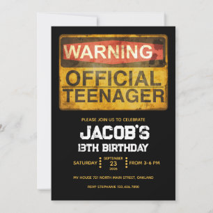 13 Year Old Teenage Birthday Boy Invitation