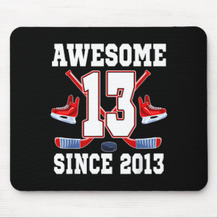 13 Years Awesome Since 2013 Hockey Theme Birthday Mouse Pad