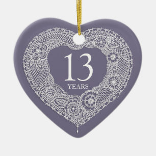 13 years lace anniversary heart photo ceramic tree decoration