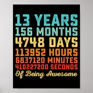 13 Years Old Birthday Quote Funny 13th B-Day Math Poster