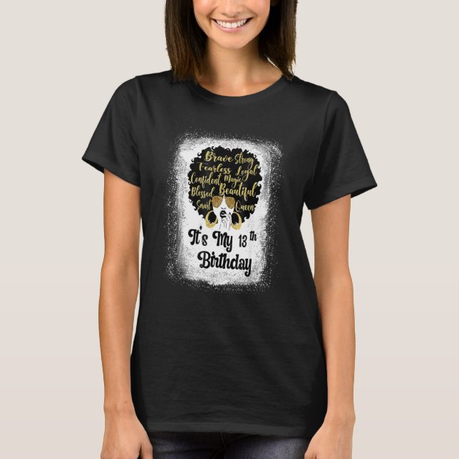 13 Years Old Leopard Melanin Girl It's My Birthday T-Shirt (Front)
