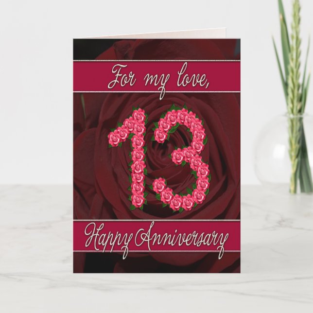 13th anniversary card with roses and leaves (Front)