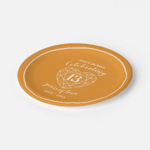 13th anniversary citrine orange personalised party paper plate