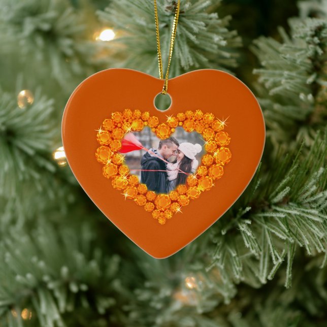 13th anniversary custom photo heart citrine ceramic tree decoration (Tree)