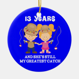 13th Anniversary Funny Fishing Ceramic Tree Decoration