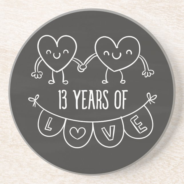 13th Anniversary Gift Chalk Hearts Coaster (Front)