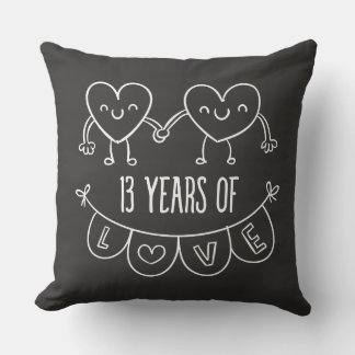 13th Anniversary Gift Chalk Hearts Cushion