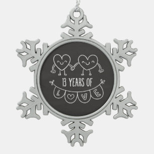 13th Anniversary Gift Chalk Hearts Snowflake Pewter Christmas Ornament