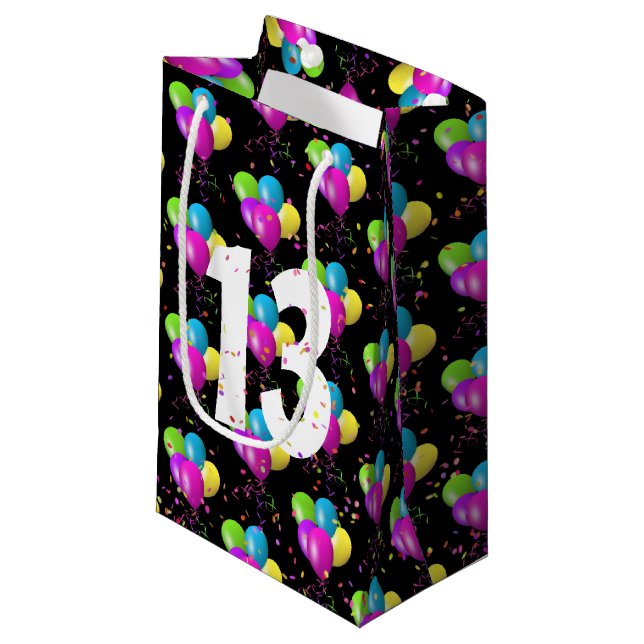 13th Birthday Balloons and Confetti Small Gift Bag (Front Angled)